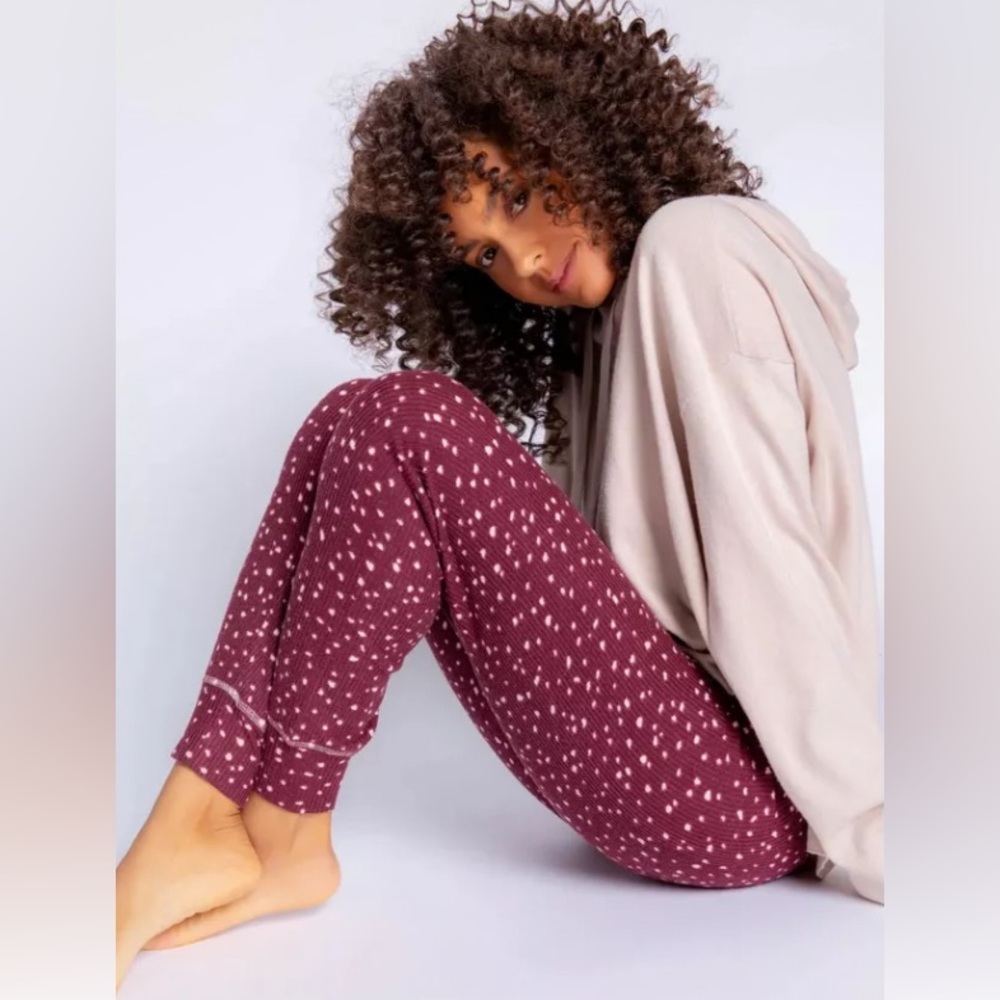 NWT Pj Salvage Small Port Maroon Wine Spotted Lounge Ribbed Jogger Pant
